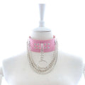 Pink Chained Bondage Collar 3 Metal Chains - Pretty Pink Restraint Collar
