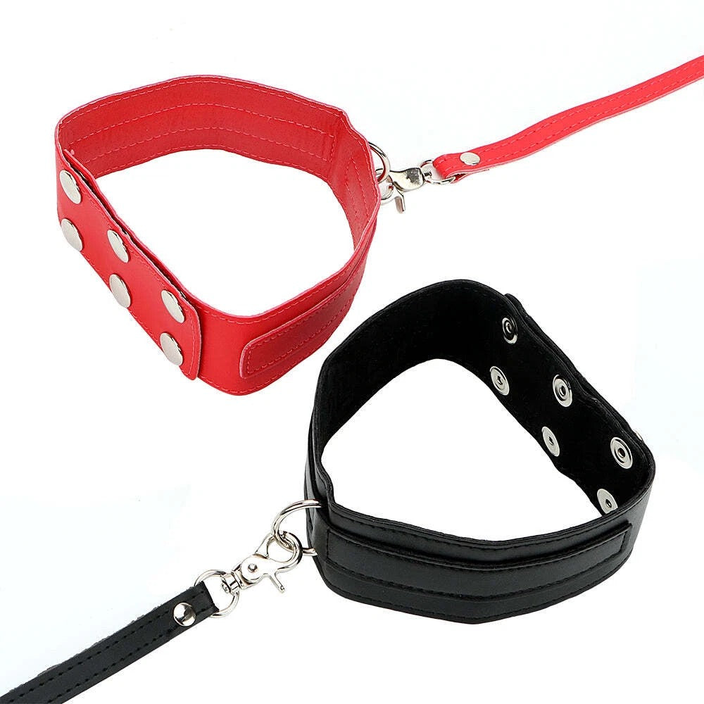 Flat Section Red Faux Leather Collar and Lead Fetish Collar Kit for Couples Red