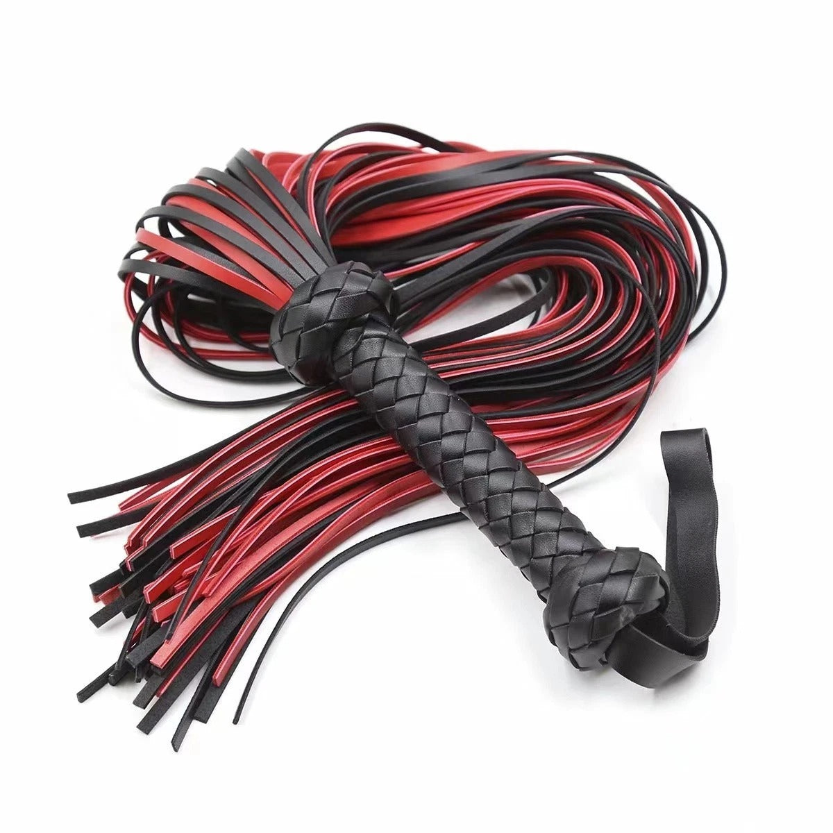 Sensory Craft Premium Braided PU Leather Flogger | Black & Red Faux Leather Whip