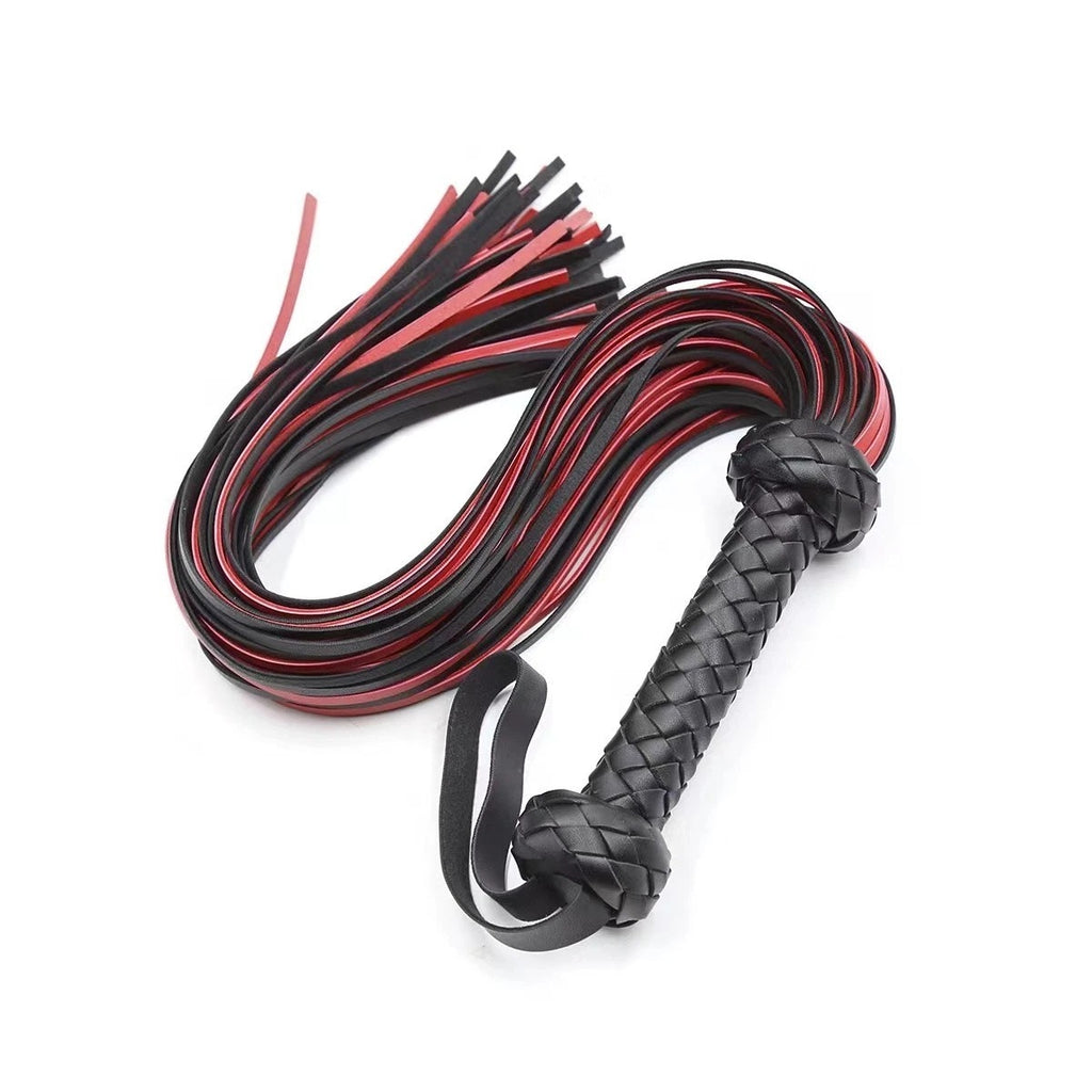 Sensory Craft Premium Braided PU Leather Flogger | Black & Red Faux Leather Whip