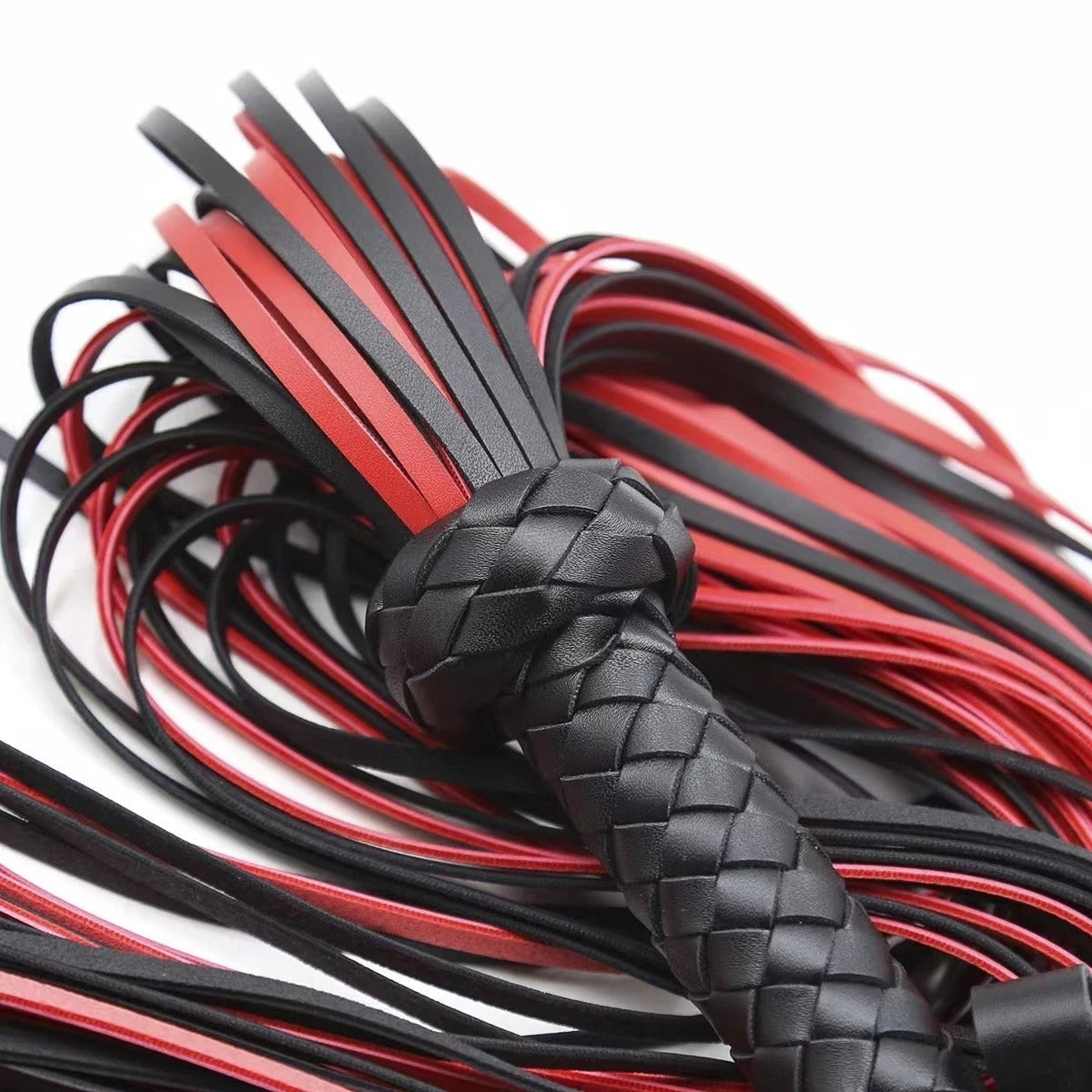 Sensory Craft Premium Braided PU Leather Flogger | Black & Red Faux Leather Whip