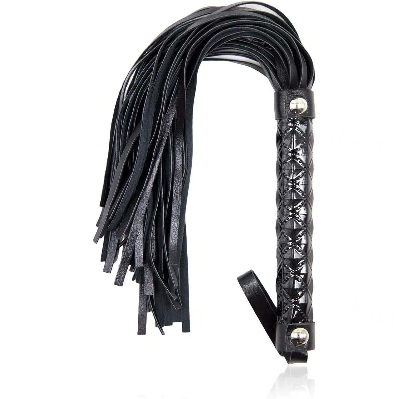 Sensory Craft Premium Black PU Leather Flogger | Braided Handle Faux Leather Whip