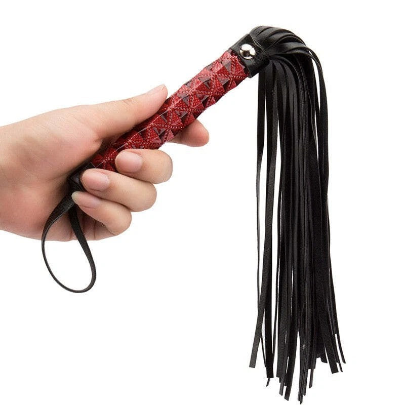 Sensory Craft Premium Black PU Leather Flogger | Braided Handle Faux Leather Whip