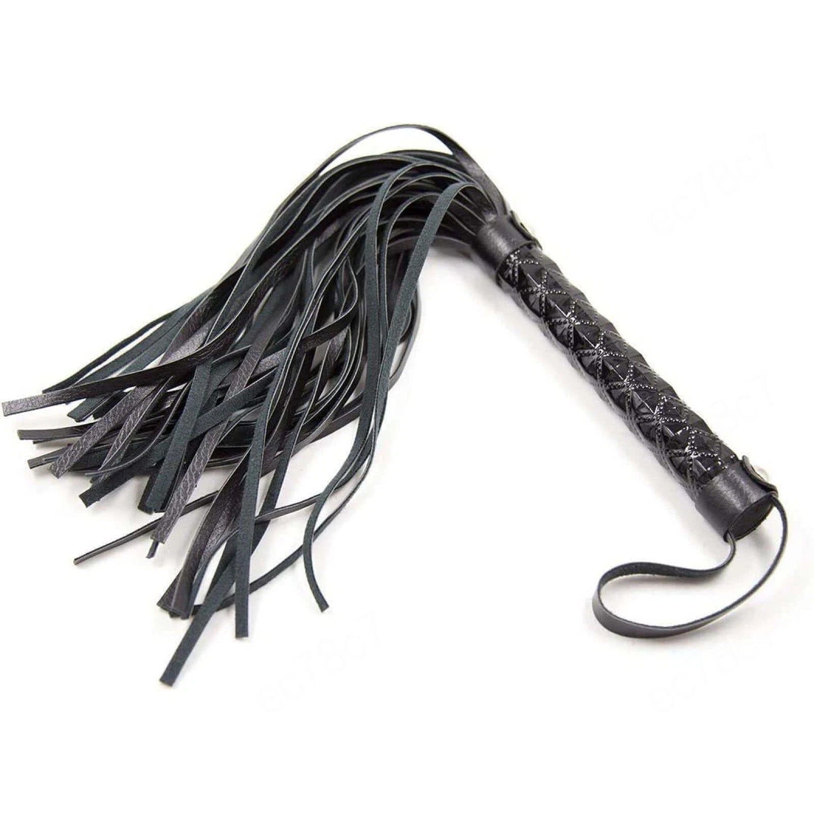 Sensory Craft Premium Black PU Leather Flogger | Braided Handle Faux Leather Whip