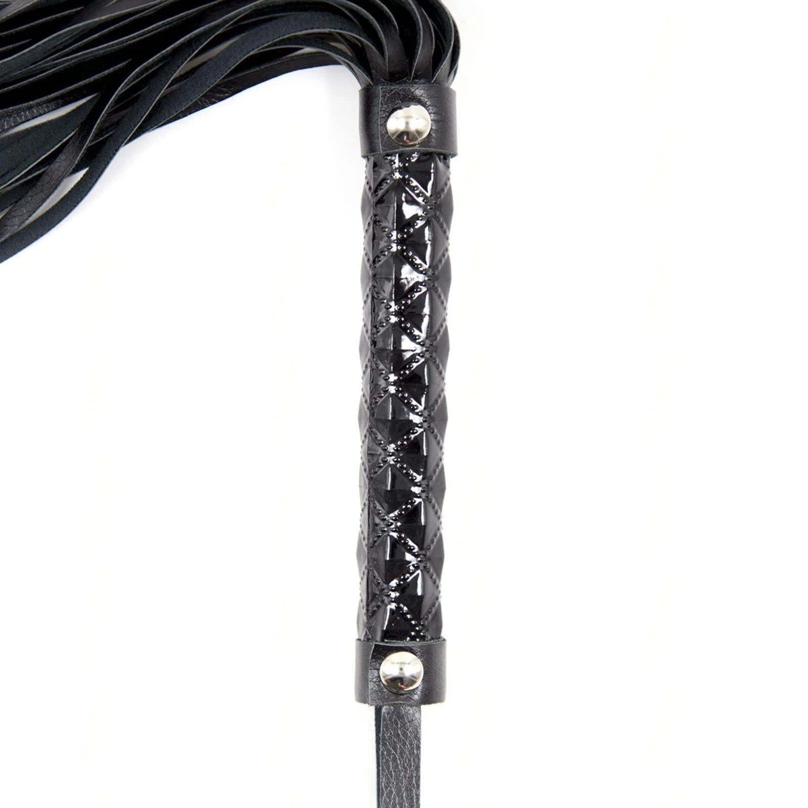 Sensory Craft Premium Black PU Leather Flogger | Braided Handle Faux Leather Whip
