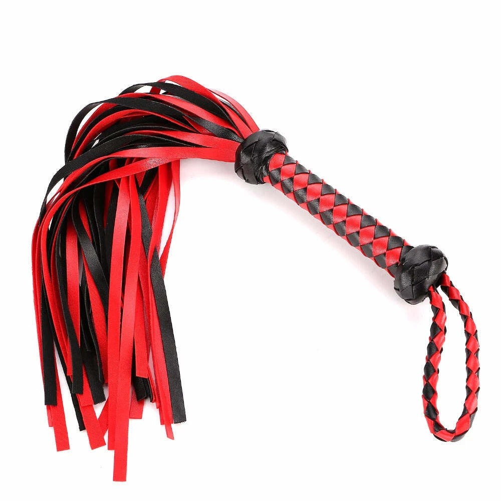 Sensory Craft Premium Red & Black PU Leather Flogger | Braided Faux Leather Whip
