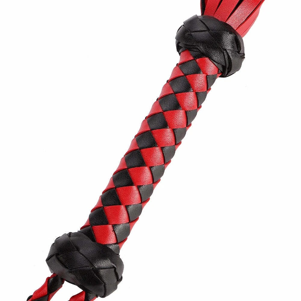 Sensory Craft Premium Red & Black PU Leather Flogger | Braided Faux Leather Whip