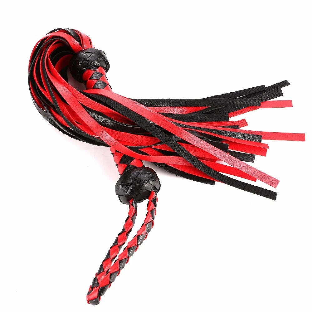 Sensory Craft Premium Red & Black PU Leather Flogger | Braided Faux Leather Whip