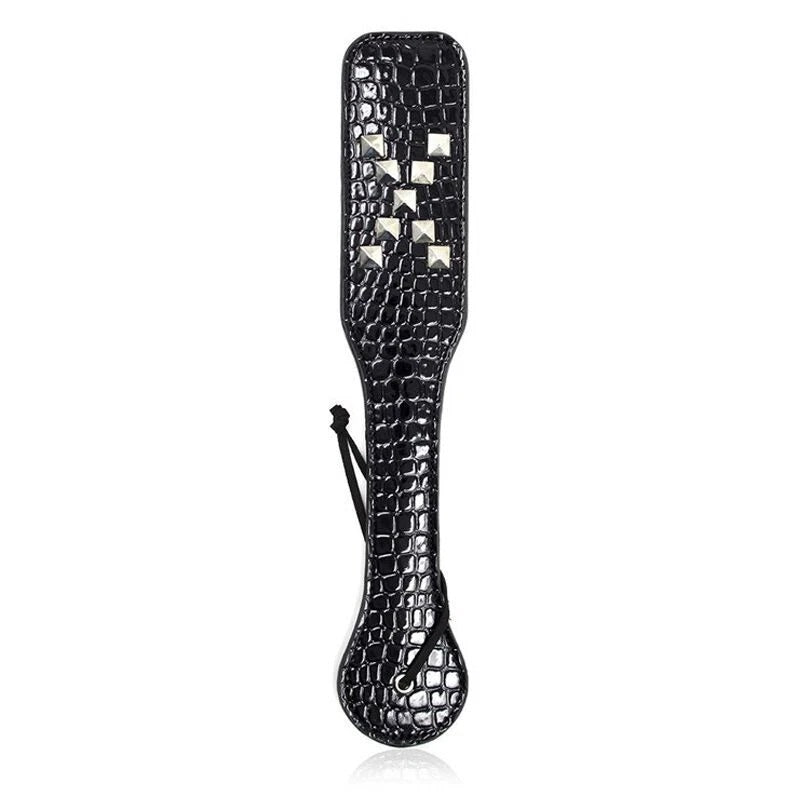 Sensory Craft Crocodile Embossed PU Leather Paddle | Studded Black Faux Leather Paddle