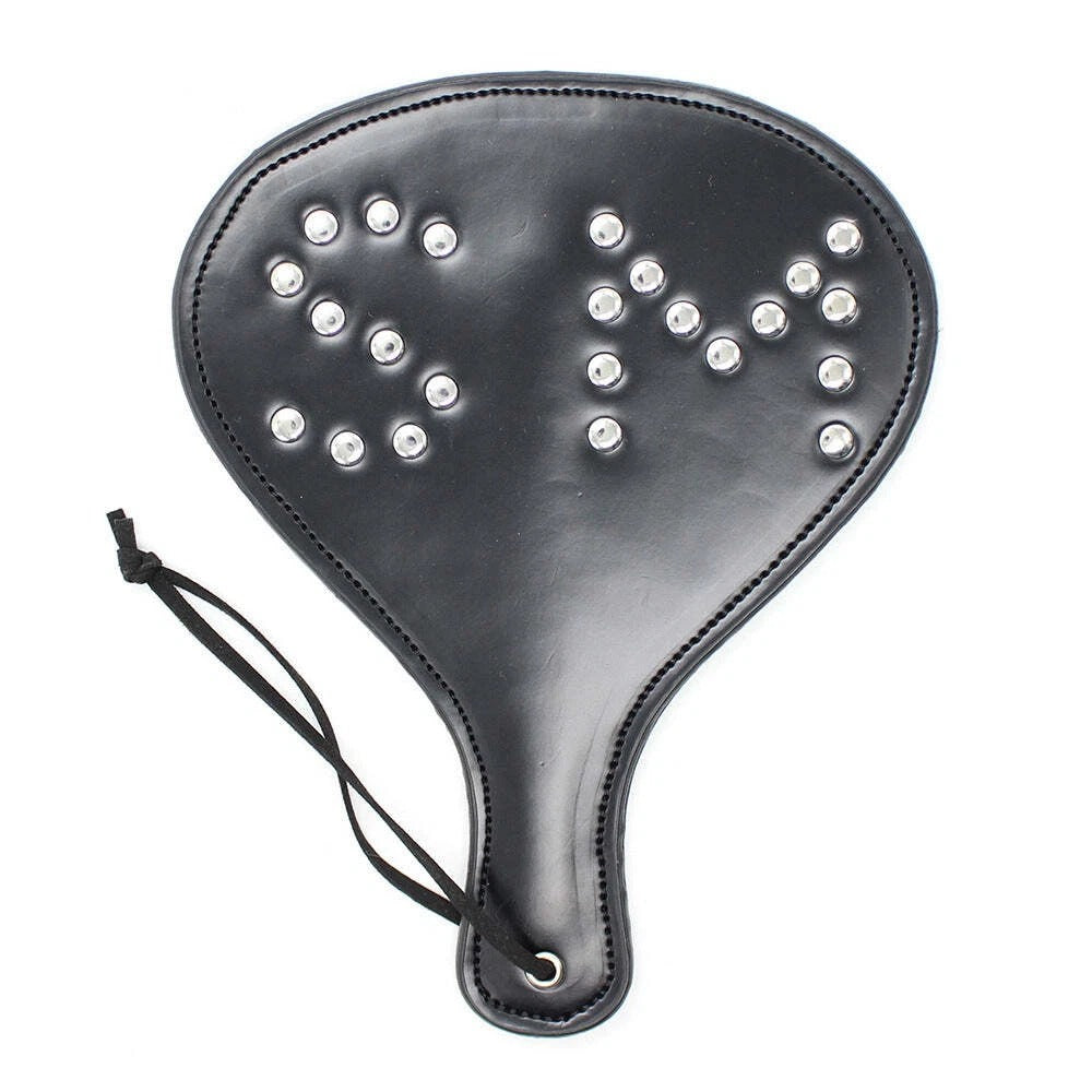 Sensory Craft Studded Round PU Leather Paddle | Premium Black Faux Leather Paddle