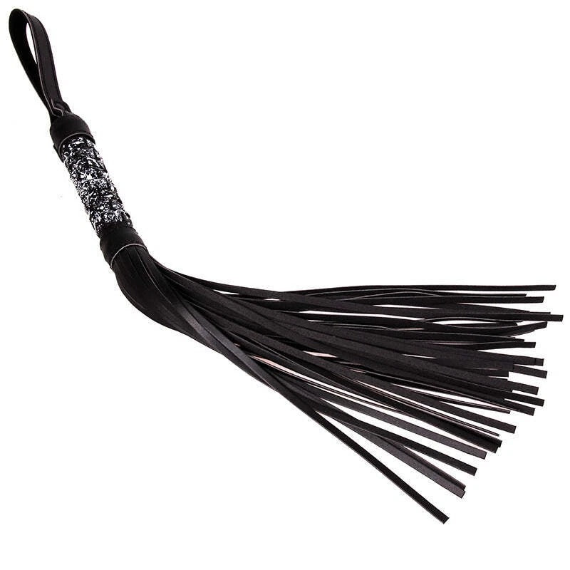 Sensory Craft Black Glitter Handle PU Leather Flogger | Premium Faux Leather Tassel Whip