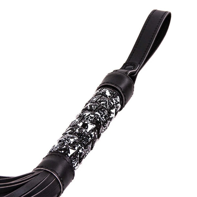 Sensory Craft Black Glitter Handle PU Leather Flogger | Premium Faux Leather Tassel Whip