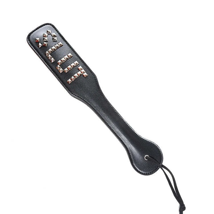 Sensory Craft Studded Vegan Leather Paddle – Handmade Black Leather Impact Paddle with Metal Studs