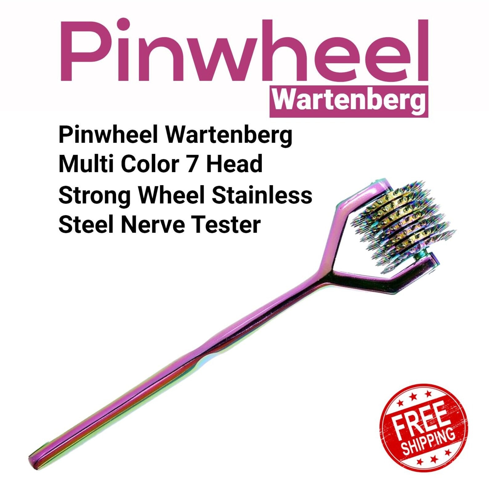 Wartenberg Pinwheel Nerve Tester 7 Wheel Stainless Steel Sensory & Reflex Testing Tool (Rainbow Finish)