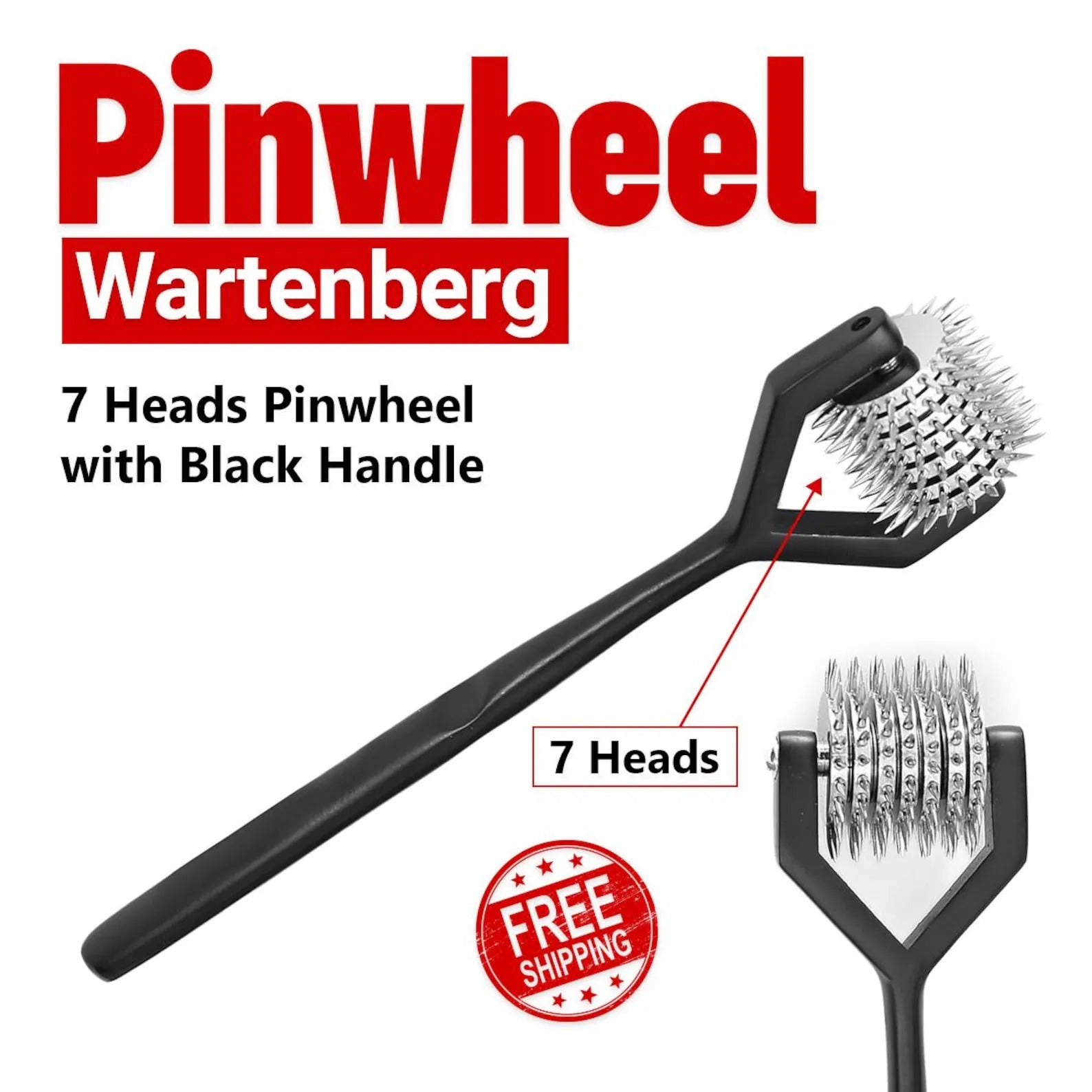 Wartenberg Pinwheel Sensory Roller Set – Multi-Head Stainless Steel Pinwheel with Black Handle